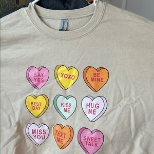 Cream Sweatshirt with Colorful Heart Graphics